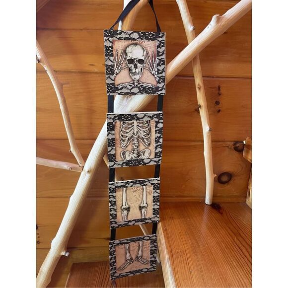 Halloween Skeleton Rattling Bones Festive Sturdy Block Signs 29" x 5" - Picture 1 of 3